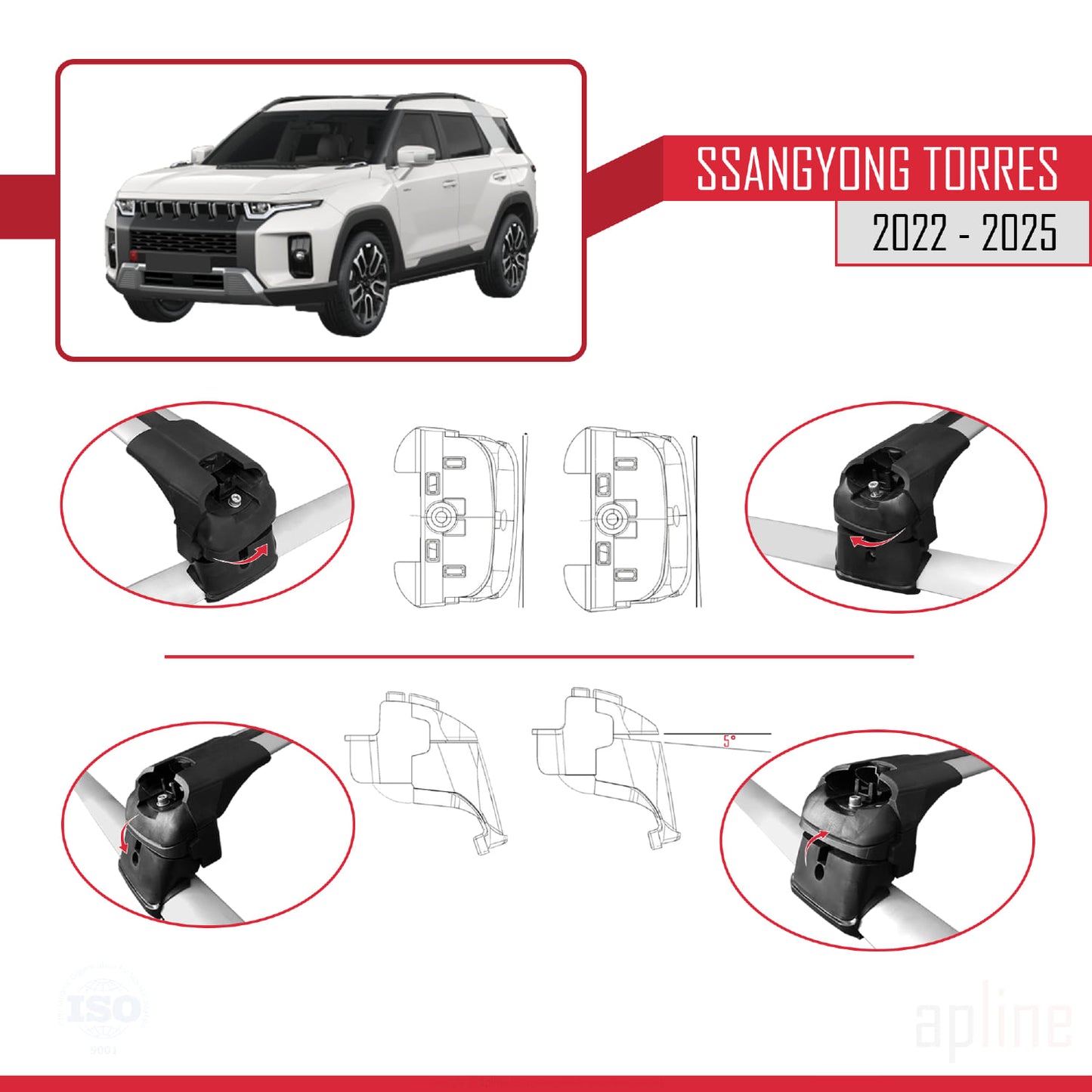 Kompatibel mit SsangYong Torres 2022-2025 ACE-2 Relingträger Dachträger Auto Gepäckträger Grau Aluminium 2 Stangen