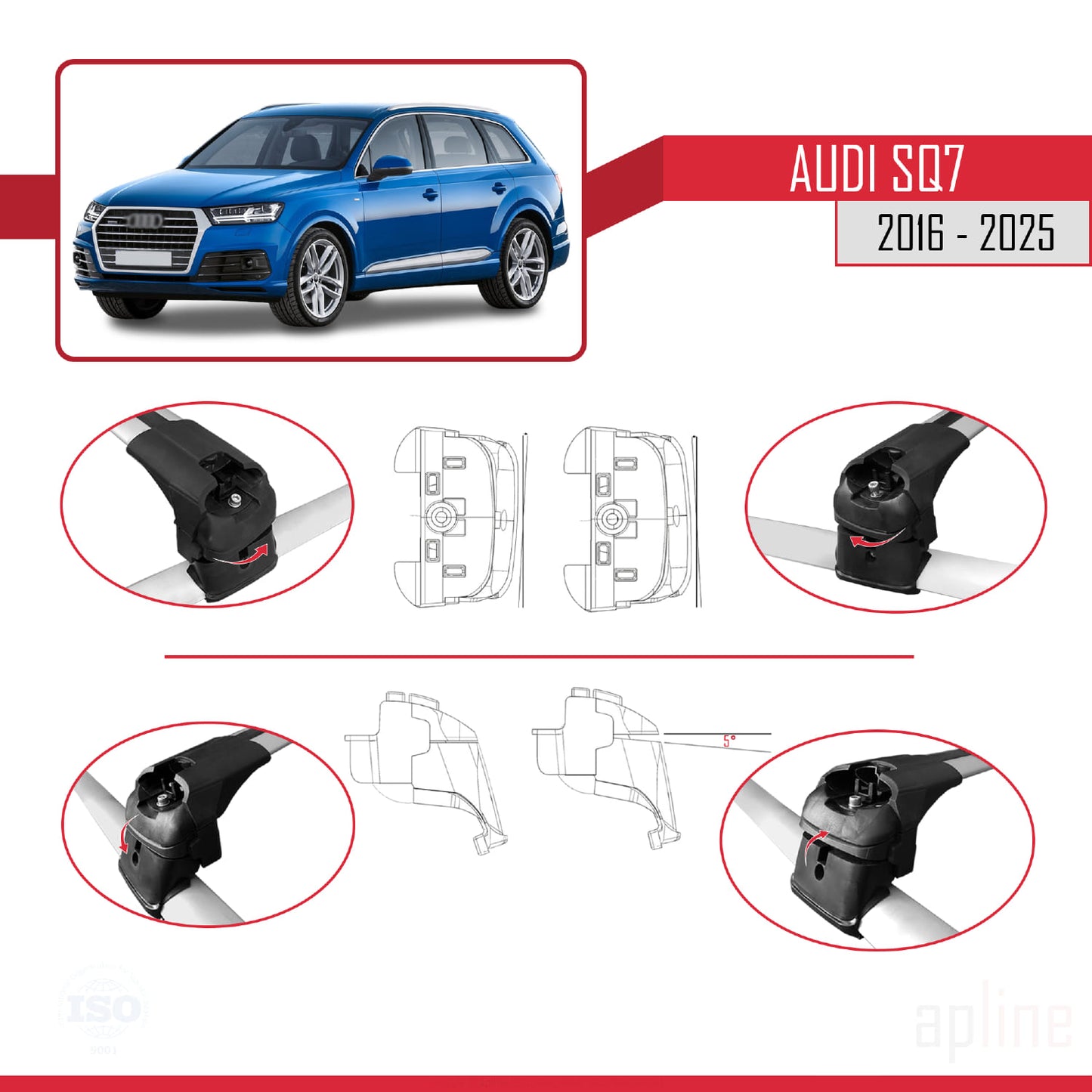 Compatible avec SQ7 (4M) 2016-2025 ACE-2 Barres de Toit Railing Porte-Bagages de Voiture Gris Aluminium 2 Barres