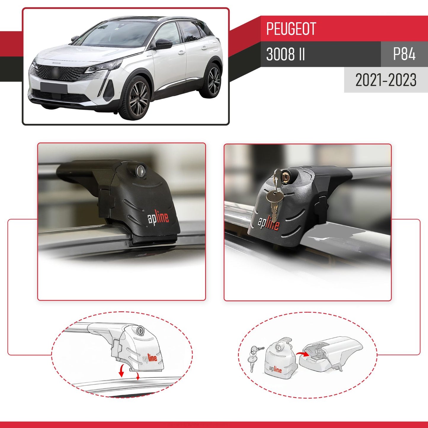 Compatible avec Peugeot 3008 II (P84) Post-Facelift 2021-2023 ACE-2 modèle Barres de Toit Railing Porte-Bagages de Voiture Gris Aluminium Barres