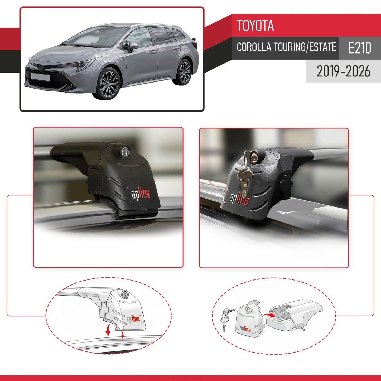 Kompatibel mit Toyota Corolla Touring (E210) 2019-2025 ACE-2 Relingträger Dachträger Auto Gepäckträger Grau Aluminium 2 Stangen