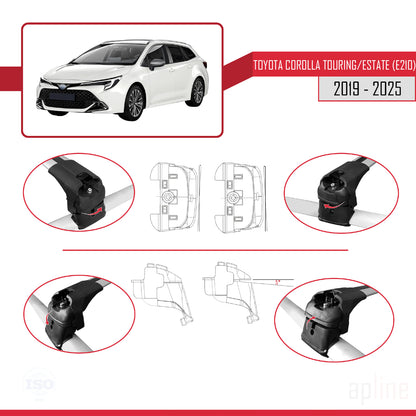 Compatible avec Toyota Corolla Touring (E210) 2019-2025 ACE-2 Barres de Toit Railing Porte-Bagages de Voiture Gris Aluminium 2 Barres