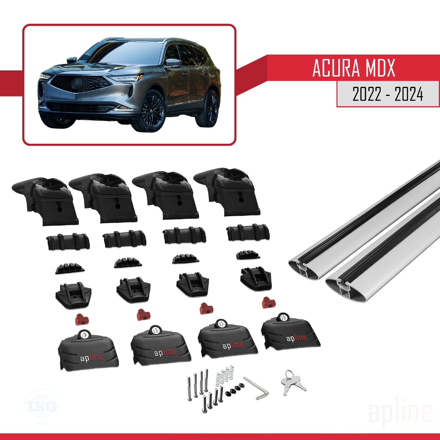 Compatibile con Acura MDX 2022-2024 ACE-2 Barre portatutto per auto Portapacchi in alluminio grigio 2 barre