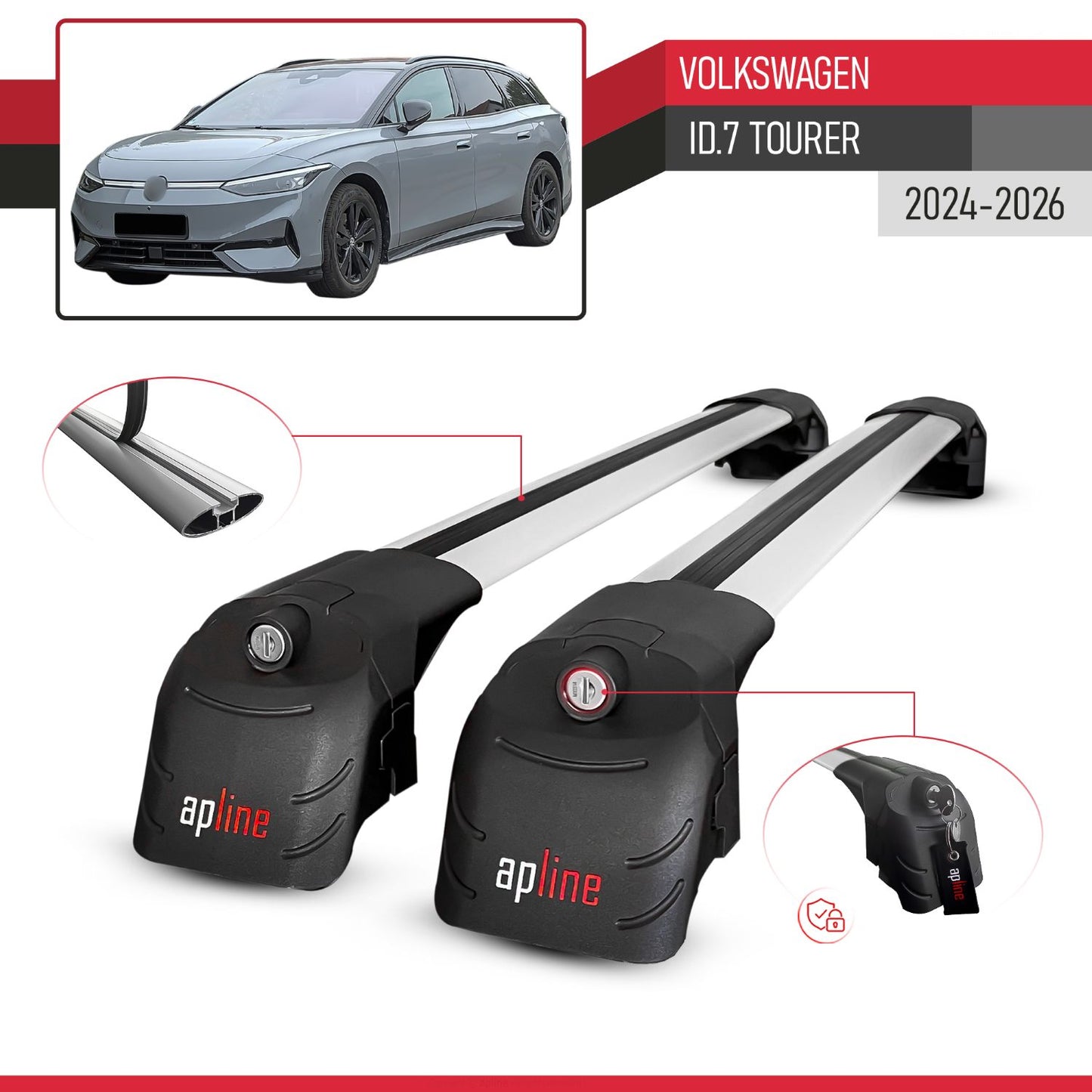 Compatible avec Volkswagen ID.7 Tourer 2024-2026 ACE-2 modèle Barres de Toit Railing Porte-Bagages de Voiture Gris Aluminium Barres