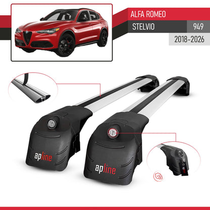 Compatible avec Alfa Romeo Stelvio (949) 2018-2026 ACE-2 modèle Barres de Toit Railing Porte-Bagages de Voiture Gris Aluminium Barres