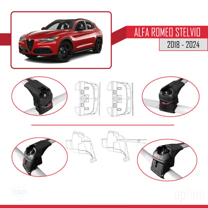 Compatibile con Alfa Romeo Stelvio 2018-2024 ACE-2 Barre Portatutto Portapacchi Auto Alluminio Grigio 2 Barre