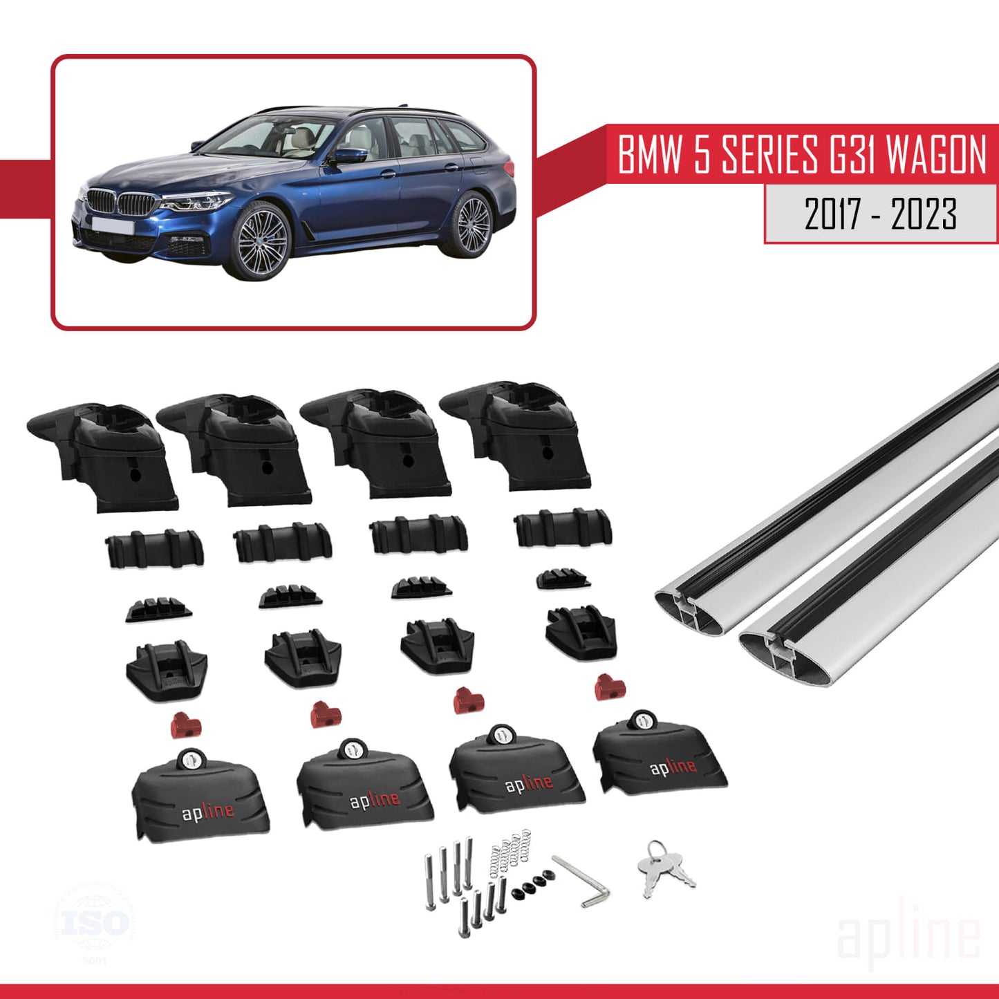 Compatible avec BMW 5 Series G31 Wagon 2017-2023 ACE-2 Barres de Toit Railing Porte-Bagages de Voiture Gris Aluminium 2 Barres