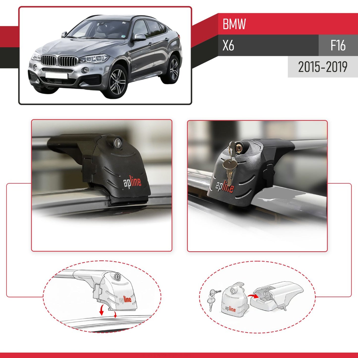 Compatibile con BMW X6 (F16) 2015-2019 ACE-2 Barre Tetto Portapacchi Auto Barre Portatutto Grigo Alluminio 2 Barre