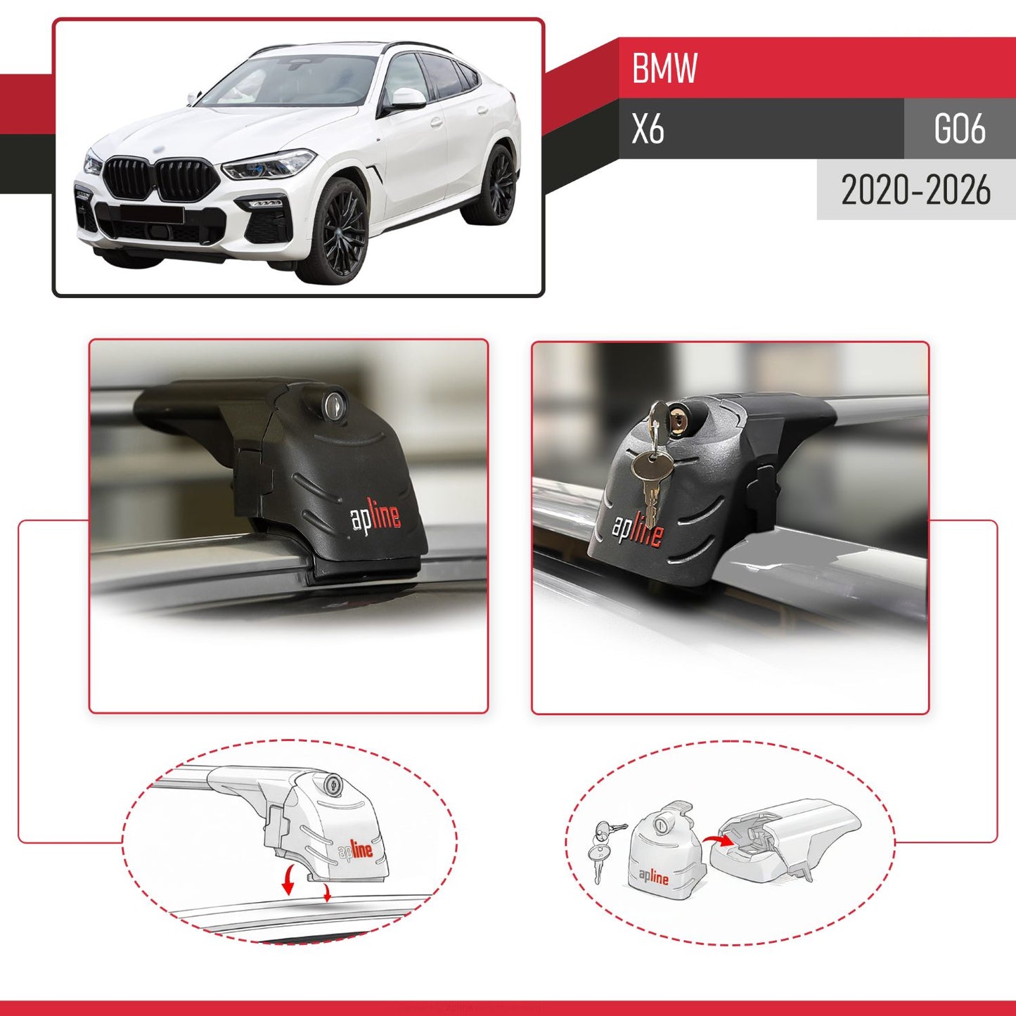 Kompatibel mit BMW X6 (G06) 2020-2025 ACE-2 Relingträger Dachträger Auto Gepäckträger Grau Aluminium 2 Stangen