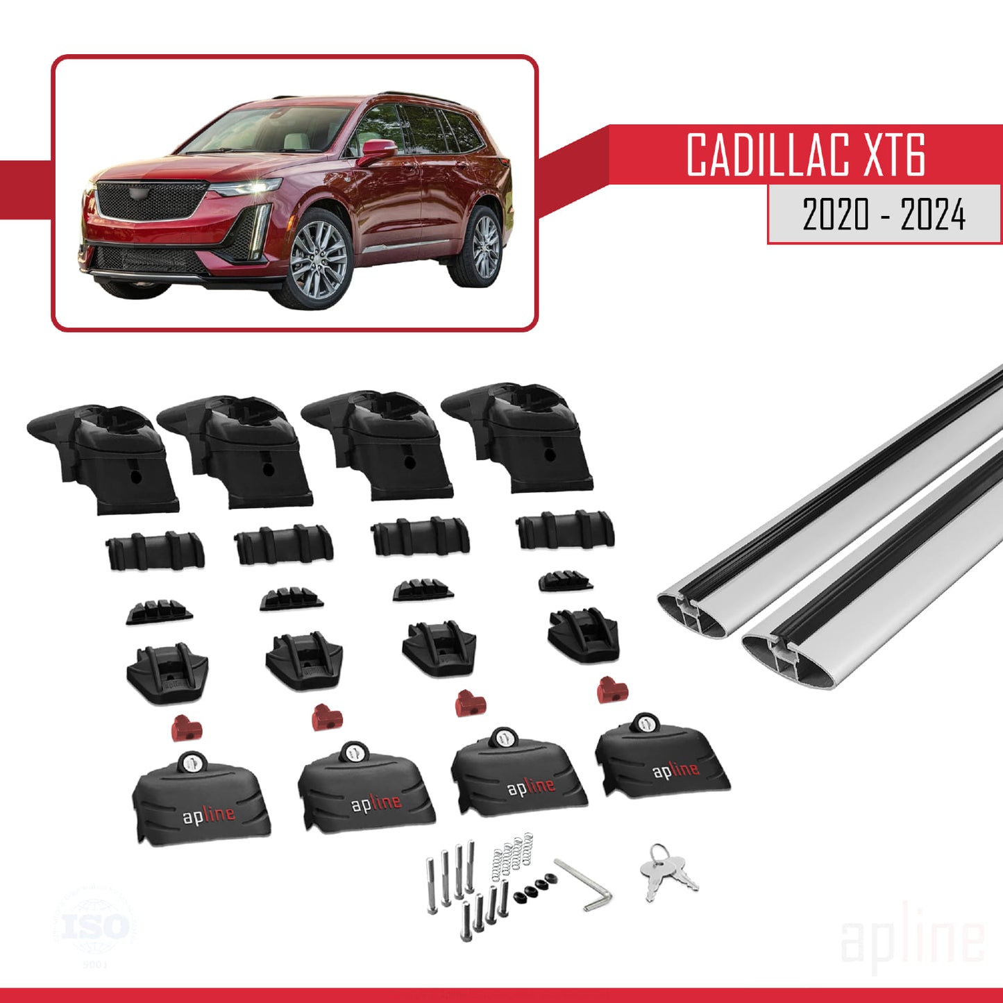 Compatible avec Cadillac XT6 2020-2024 ACE-2 Barres de Toit Railing Porte-Bagages de Voiture Gris Aluminium 2 Barres