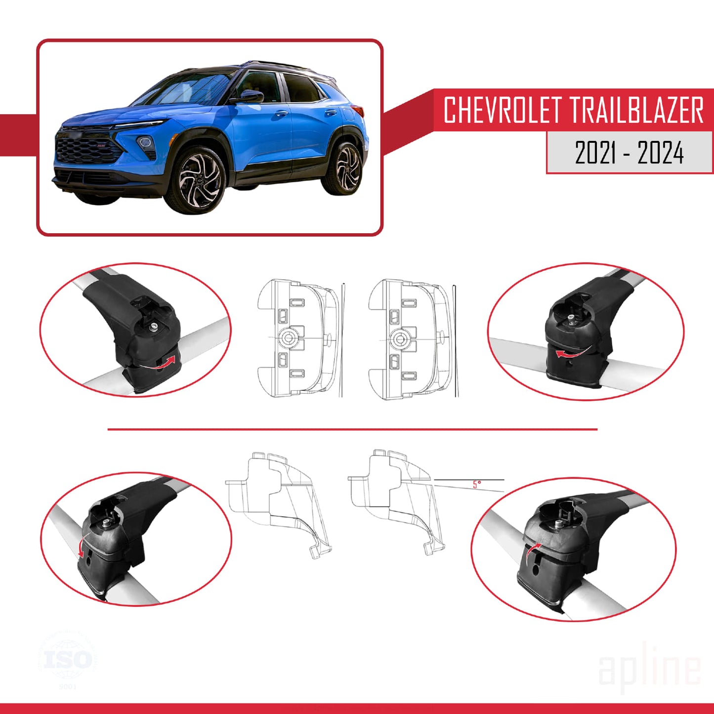 Compatible con Chevrolet Trailblazer 2021-2024 ACE-2 Barras de Techo Auto Portaequipajes Barras Transversales Gris Aluminio 2 Barras