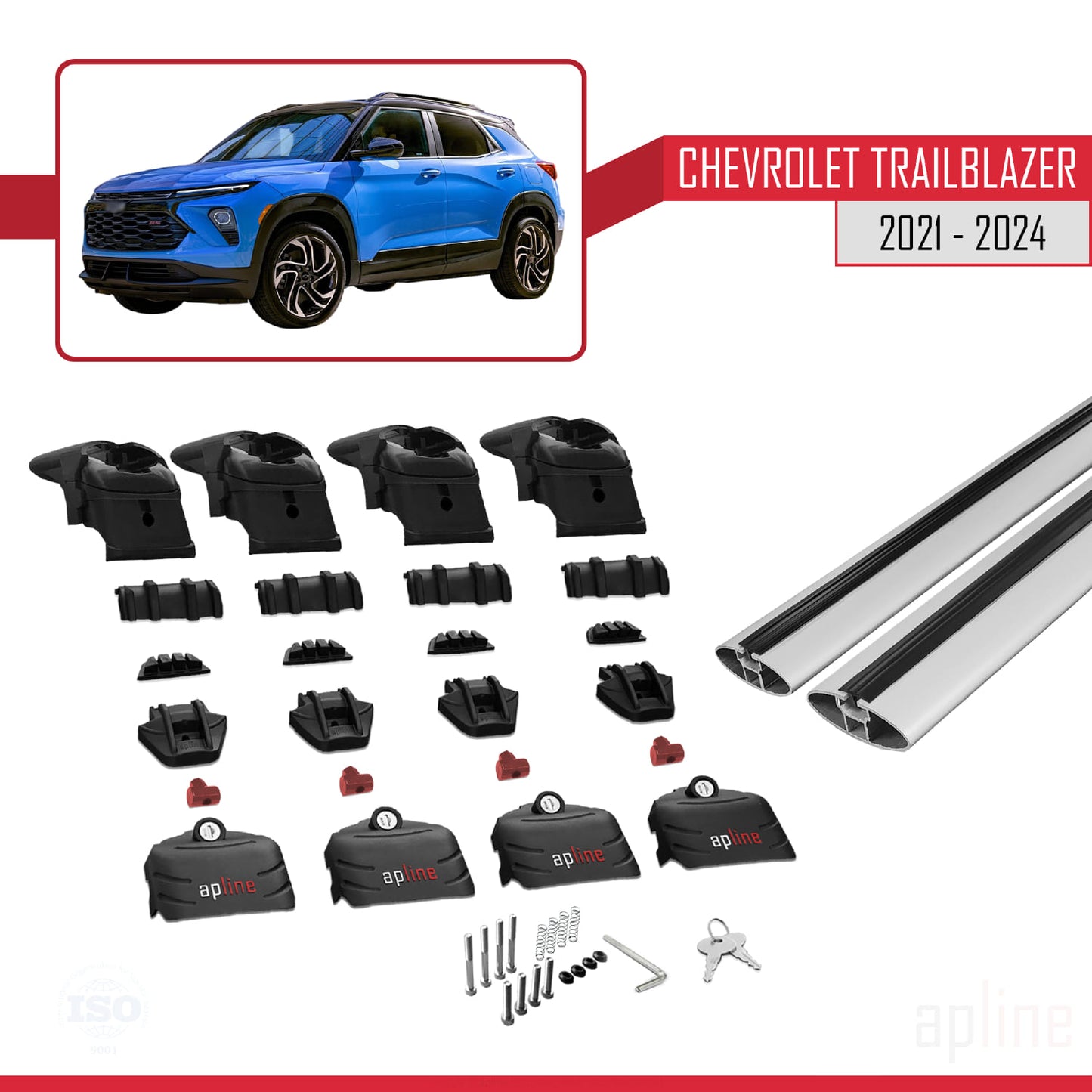 Compatible con Chevrolet Trailblazer 2021-2024 ACE-2 Barras de Techo Auto Portaequipajes Barras Transversales Gris Aluminio 2 Barras