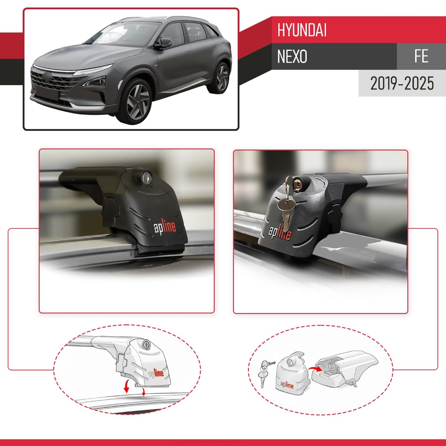 Kompatibel mit Hyundai Nexo 2019-2023 ACE-2 Relingträger Dachträger Auto Gepäckträger Grau Aluminium 2 Stangen