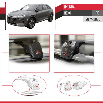 Kompatibel mit Hyundai Nexo 2019-2023 ACE-2 Relingträger Dachträger Auto Gepäckträger Grau Aluminium 2 Stangen