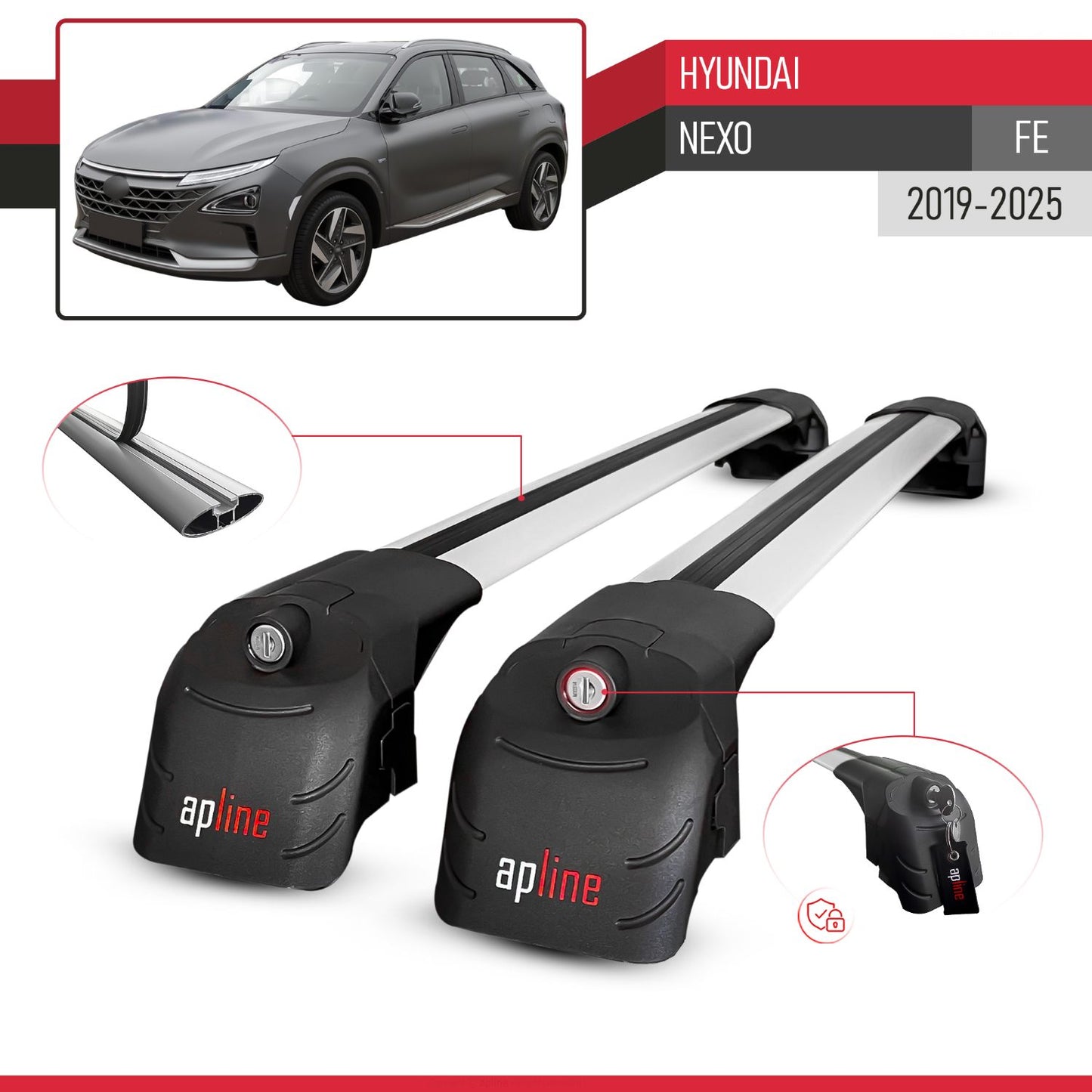 Kompatibel mit Hyundai Nexo 2019-2023 ACE-2 Relingträger Dachträger Auto Gepäckträger Grau Aluminium 2 Stangen