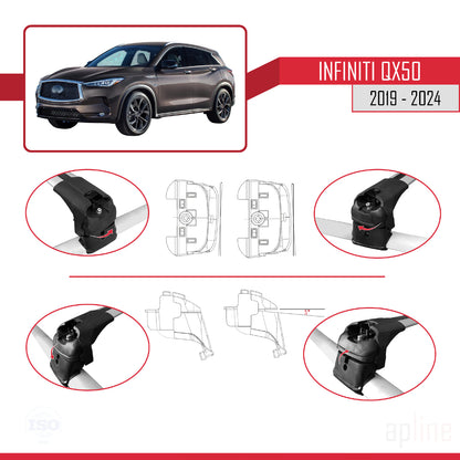 Kompatibel mit Infiniti QX50 2019-2024 ACE-2 Relingträger Dachträger Auto Gepäckträger Grau Aluminium 2 Stangen