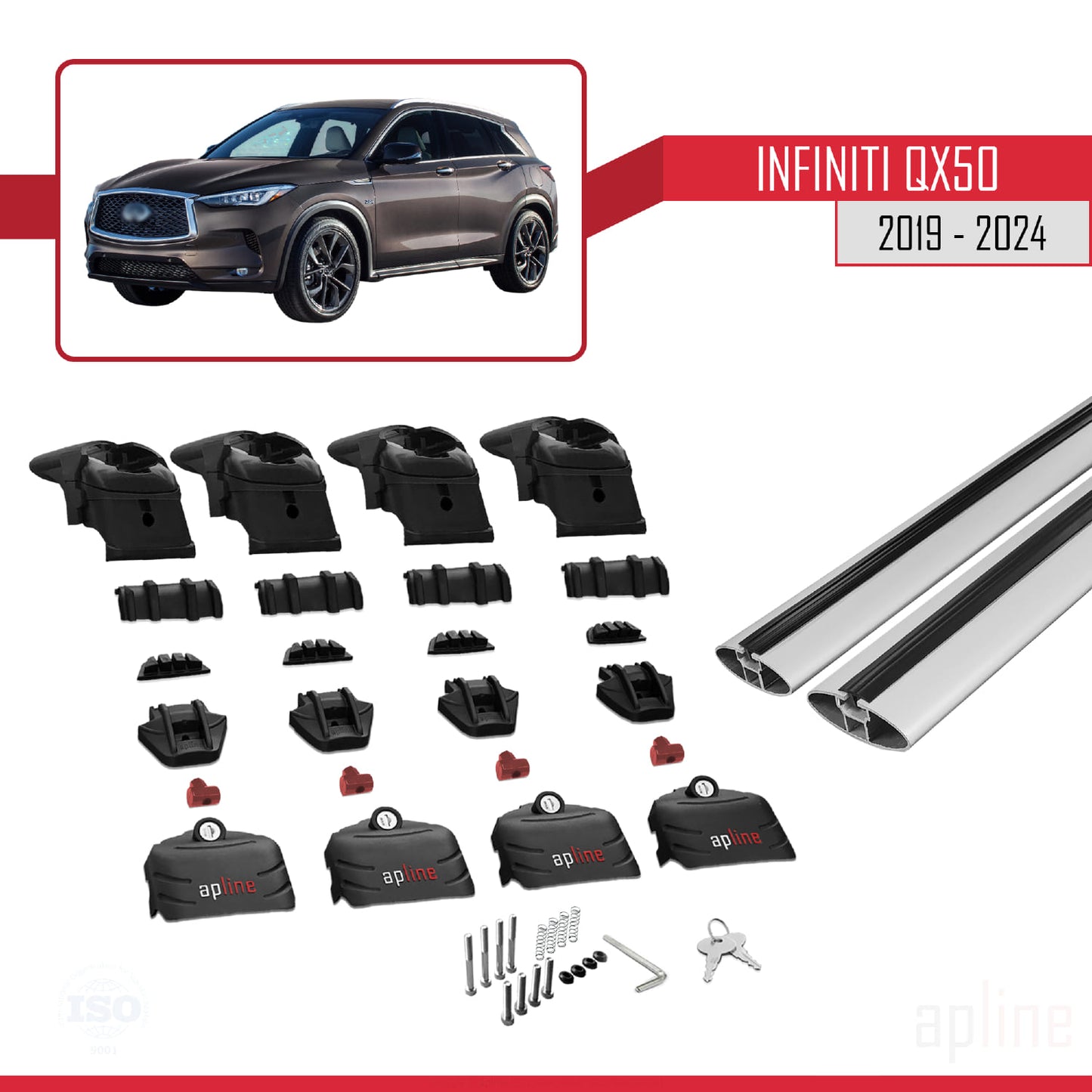 Kompatibel mit Infiniti QX50 2019-2024 ACE-2 Relingträger Dachträger Auto Gepäckträger Grau Aluminium 2 Stangen