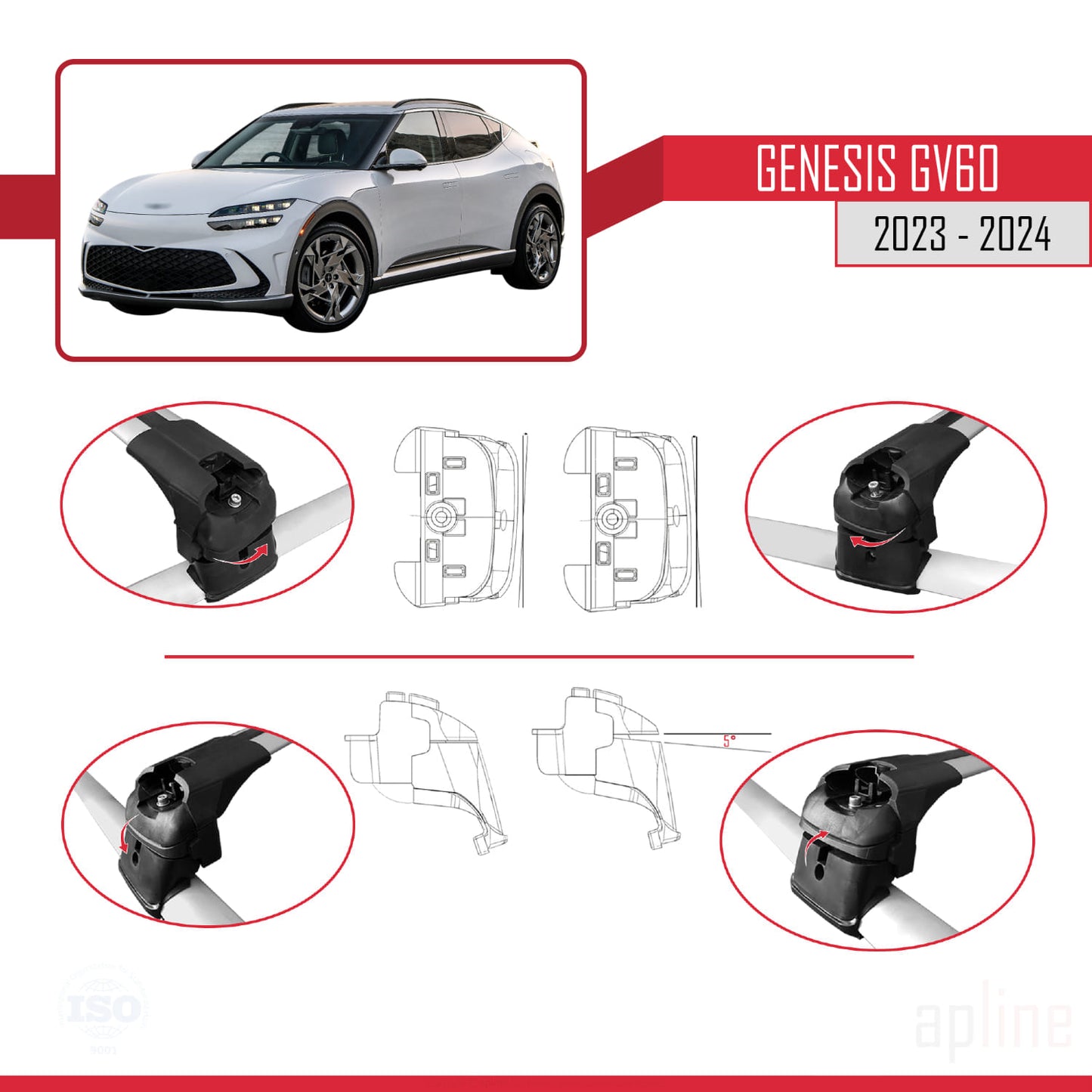 Compatibile con Genesis GV60 2023-2024 ACE-2 Barre portatutto per auto Portapacchi in alluminio grigio 2 barre