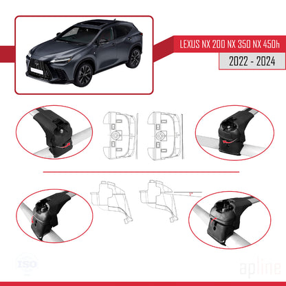 Compatible avec Lexus NX 200 NX 350 NX 450H 2022-2024 ACE-2 Barres de Toit Railing Porte-Bagages de Voiture Gris Aluminium 2 Barres