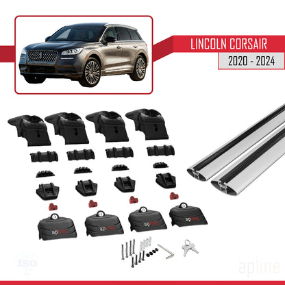Compatible avec Lincoln Corsair 2020-2024 ACE-2 Barres de Toit Railing Porte-Bagages de Voiture Gris Aluminium 2 Barres