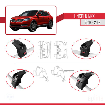 Compatible avec Lincoln MKX 2016-2018 ACE-2 Barres de Toit Railing Porte-Bagages de Voiture Gris Aluminium 2 Barres