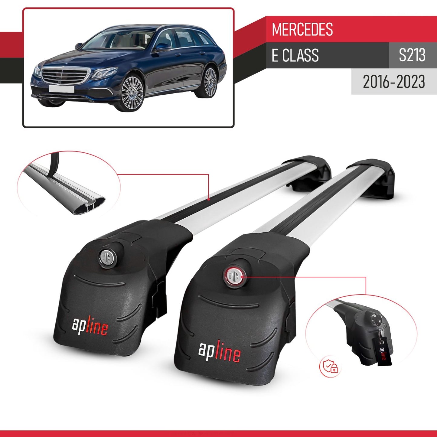 Compatible avec Mercedes E Class (S213) 2016-2023 ACE-2 modèle Barres de Toit Railing Porte-Bagages de Voiture Gris Aluminium Barres