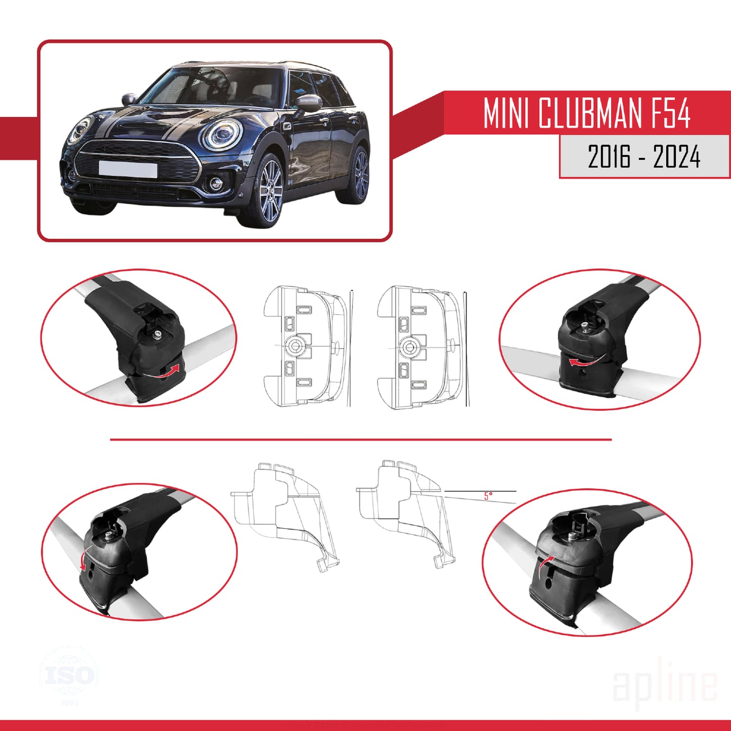 Compatible avec Mini Clubman F54 2016-2024 ACE-2 Barres de Toit Railing Porte-Bagages de Voiture Gris Aluminium 2 Barres