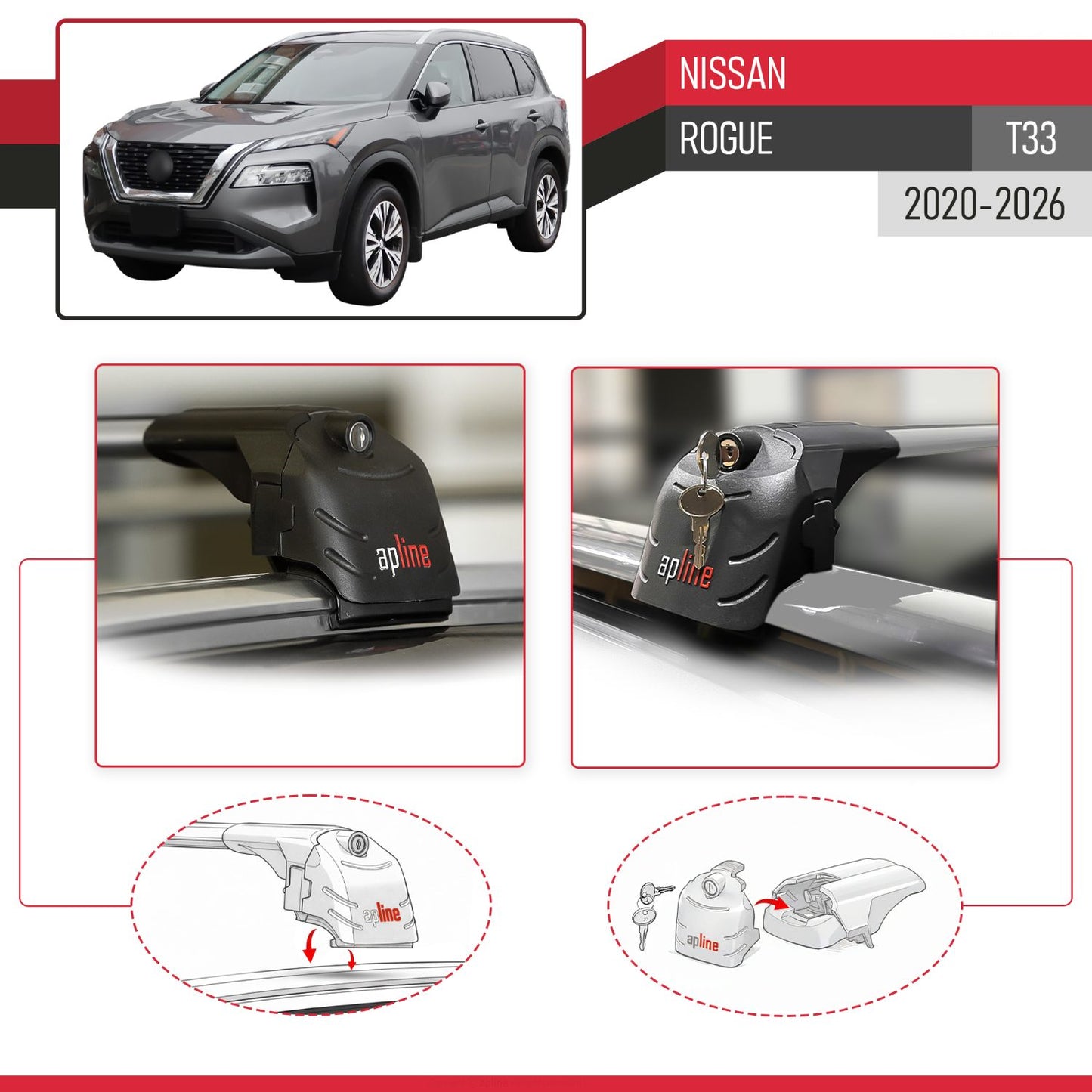 ACE-2 Dakdrager bagagedrager compatibel met Nissan Rogue 2020-2022 Spoorstaven Grijs Aluminium 2 Staven