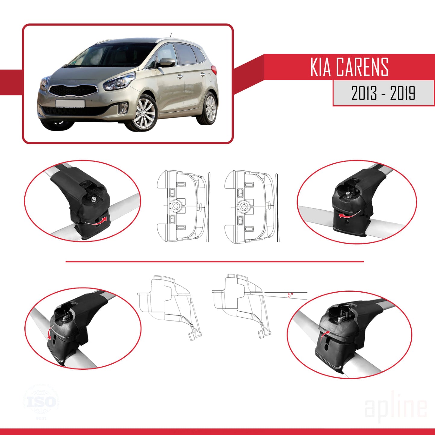 Compatible avec Kia Carens 2013-2019 ACE-2 Barres de Toit Railing Porte-Bagages de Voiture Gris Aluminium 2 Barres