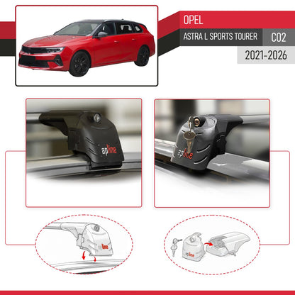 Compatible avec Opel Astra L Sports Tourer (C02) 2021-2026 ACE-2 modèle Barres de Toit Railing Porte-Bagages de Voiture Gris Aluminium Barres