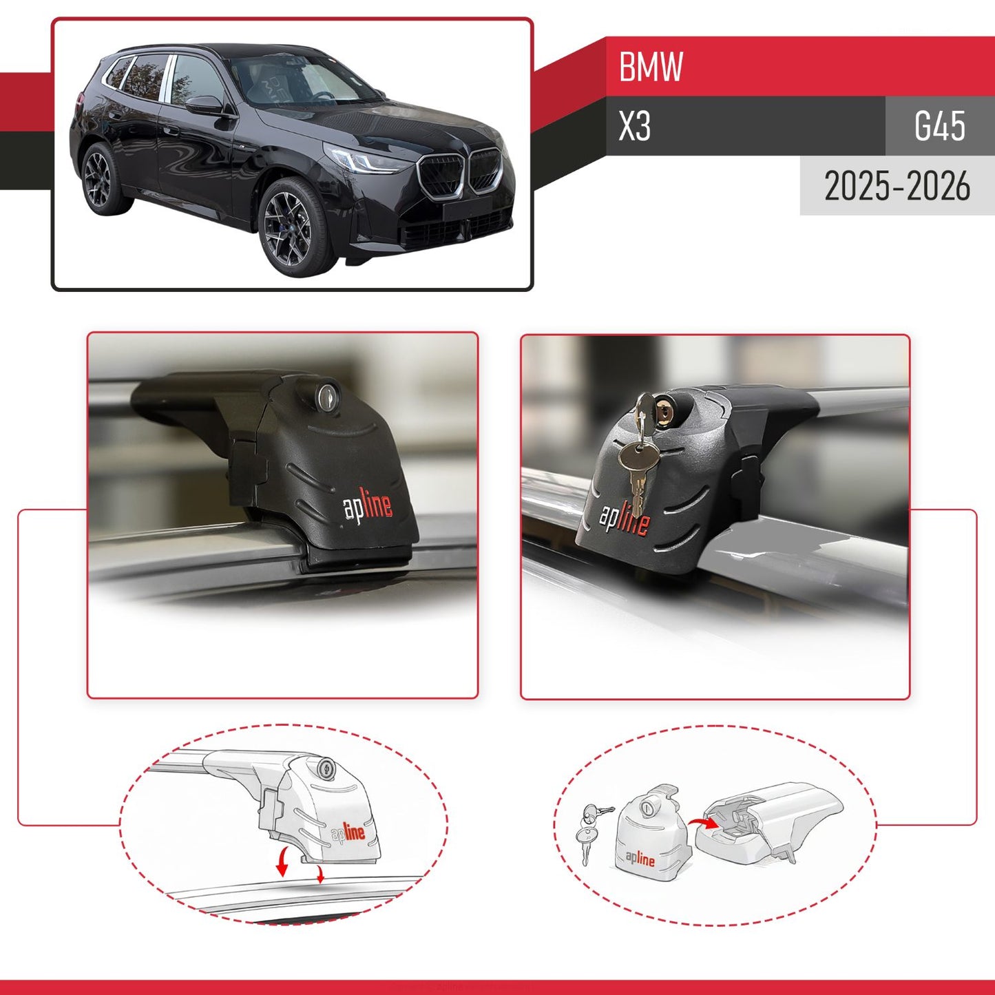 Compatible avec BMW X3 (G45) 2025-2026 ACE-2 modèle Barres de Toit Railing Porte-Bagages de Voiture Gris Aluminium Barres