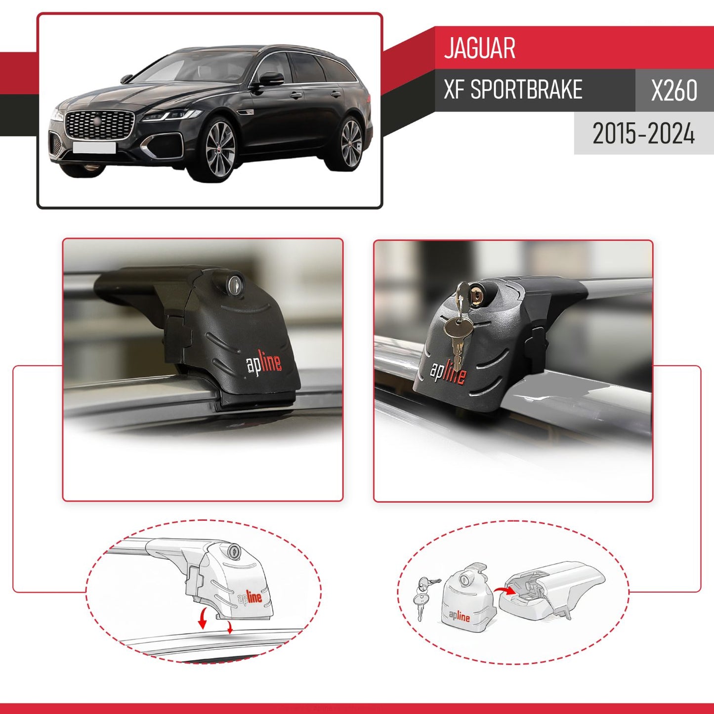 Kompatibel mit Jaguar XF Sportbrake 2015-2025 ACE-2 Relingträger Dachträger Auto Gepäckträger Grau Aluminium 2 Stangen