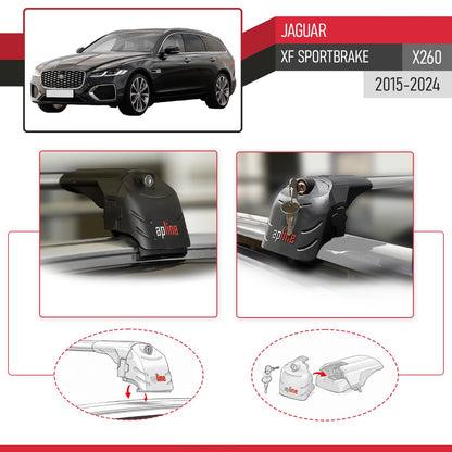 Kompatibel mit Jaguar XF Sportbrake 2015-2025 ACE-2 Relingträger Dachträger Auto Gepäckträger Grau Aluminium 2 Stangen