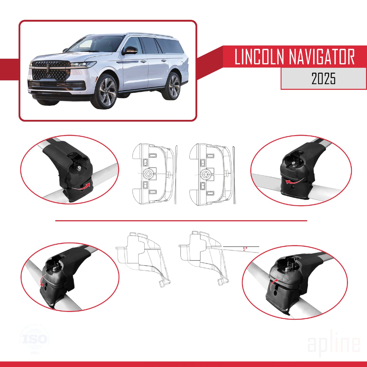 Compatible avec Lincoln Navigator 2025 ACE-2 Barres de Toit Railing Porte-Bagages de Voiture Gris Aluminium 2 Barres