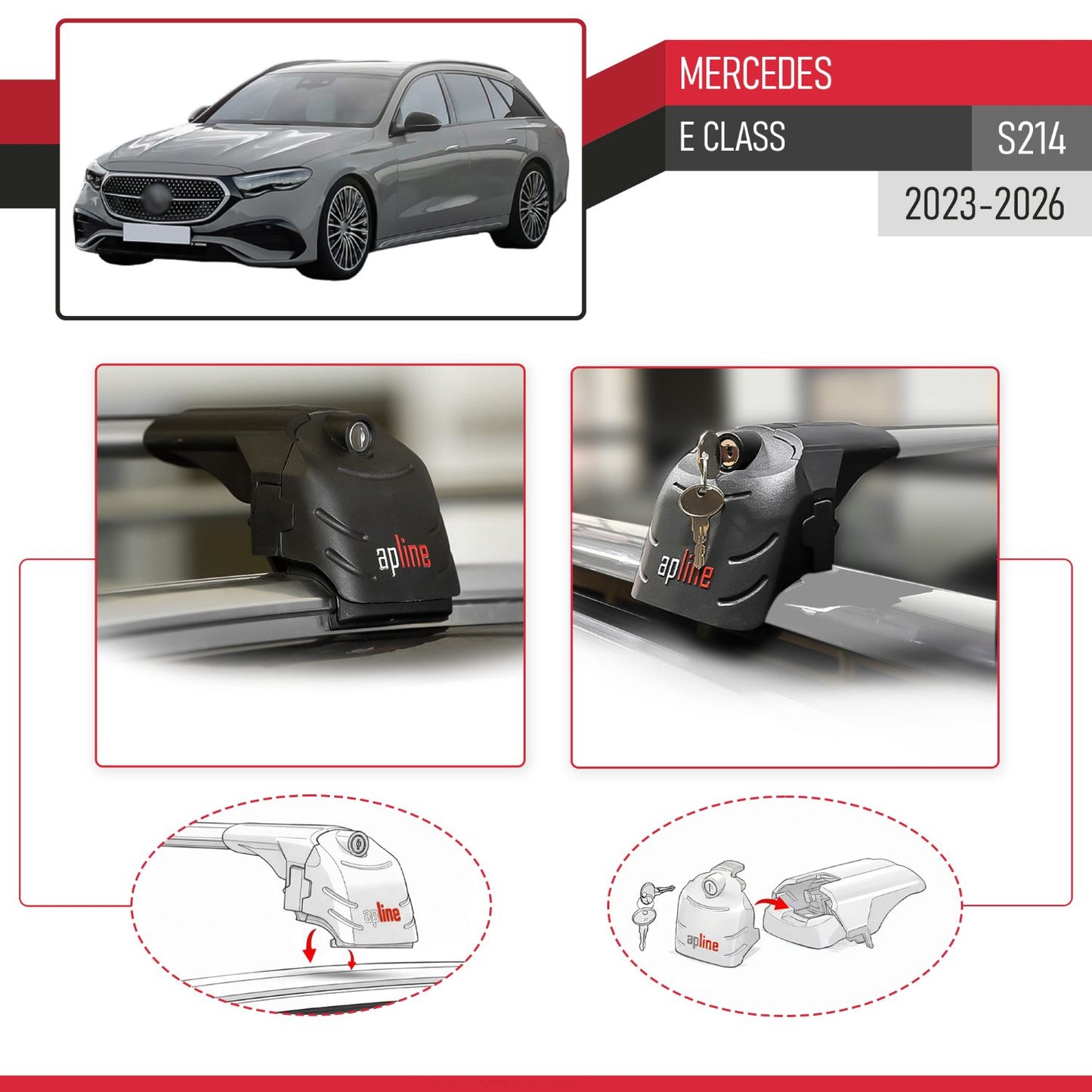 Compatible avec Mercedes E Class (S214) 2023-2026 ACE-2 modèle Barres de Toit Railing Porte-Bagages de Voiture Gris Aluminium Barres