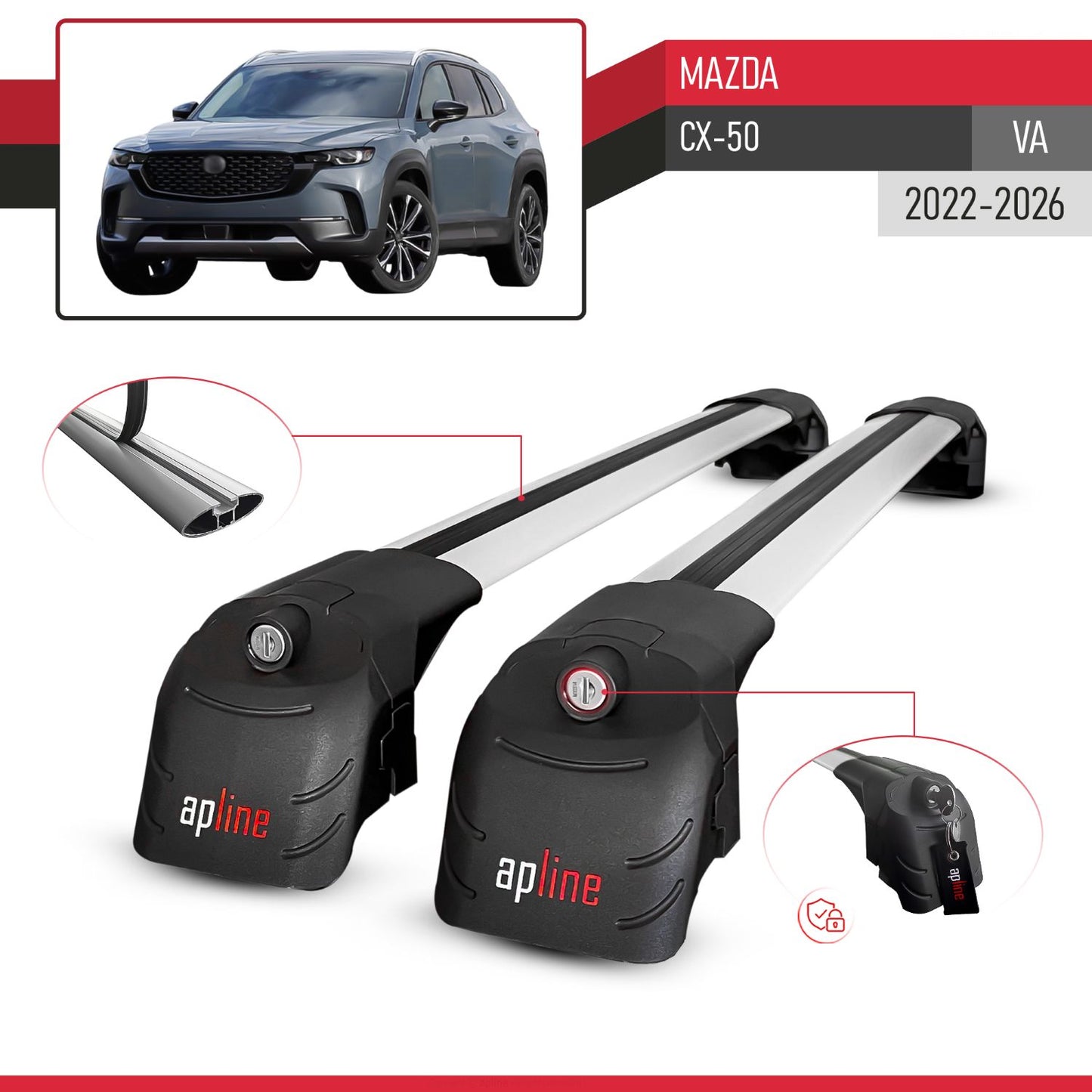 ACE-2 Dakdrager bagagedrager compatibel met Mazda CX-50 2023-2025 Spoorstaven Grijs Aluminium 2 Staven