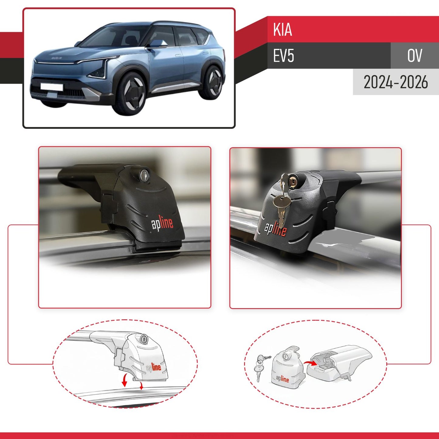 ACE-2 Dakdrager bagagedrager compatibel met Kia EV5 2024-2025 Spoorstaven Grijs Aluminium 2 Staven