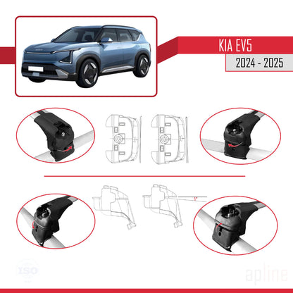 Compatible con Kia EV5 2024-2025 ACE-2 Barras de Techo Auto Portaequipajes Barras Transversales Gris Aluminio 2 Barras