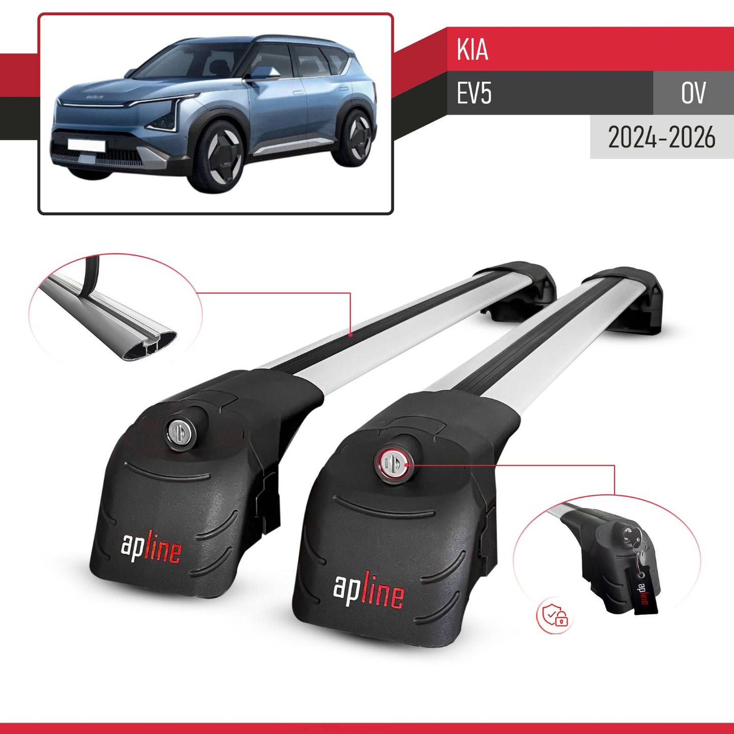 ACE-2 Dakdrager bagagedrager compatibel met Kia EV5 2024-2025 Spoorstaven Grijs Aluminium 2 Staven