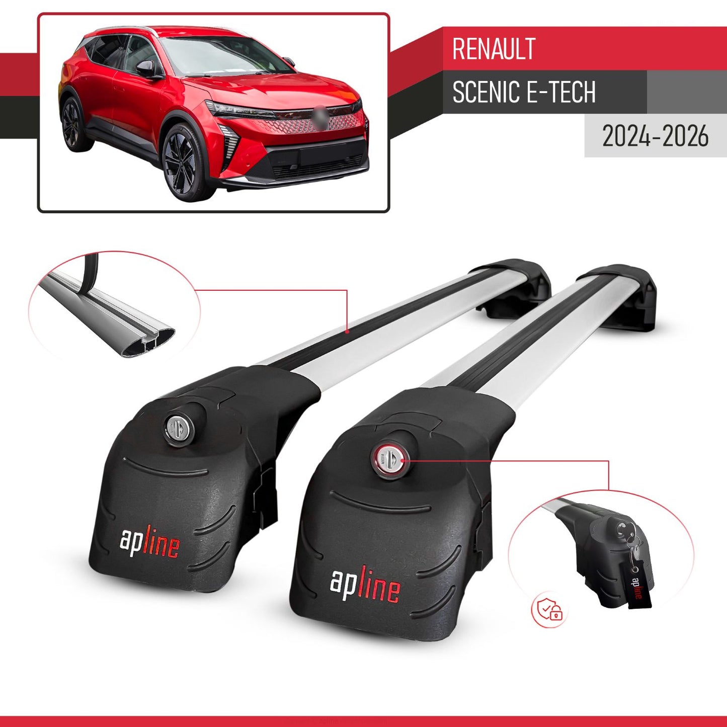Compatibile con Renault Scenic E-Tech 2024-2025 ACE-2 Barre Tetto Portapacchi Auto Barre Portatutto Grigo Alluminio 2 Barre
