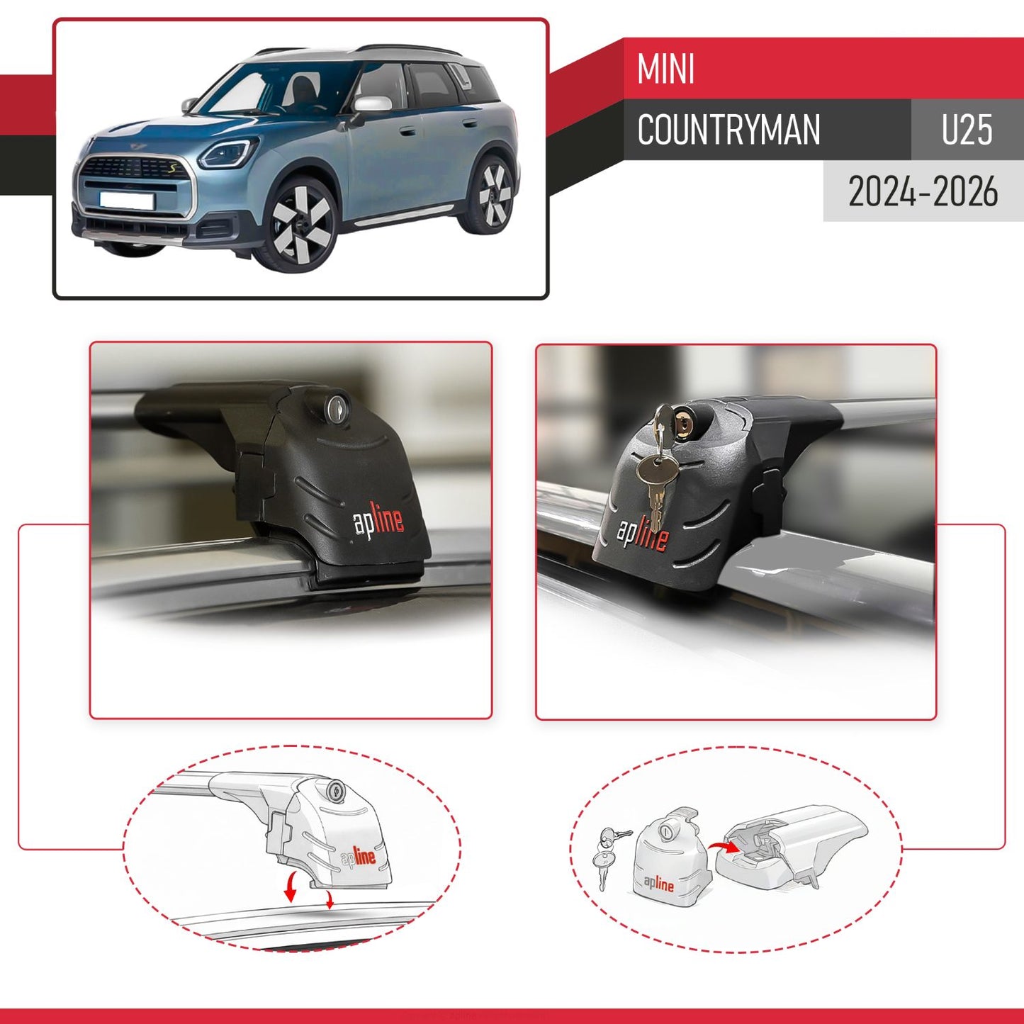 Kompatibel mit Mini Countryman 2024-2025 ACE-2 Relingträger Dachträger Auto Gepäckträger Grau Aluminium 2 Stangen