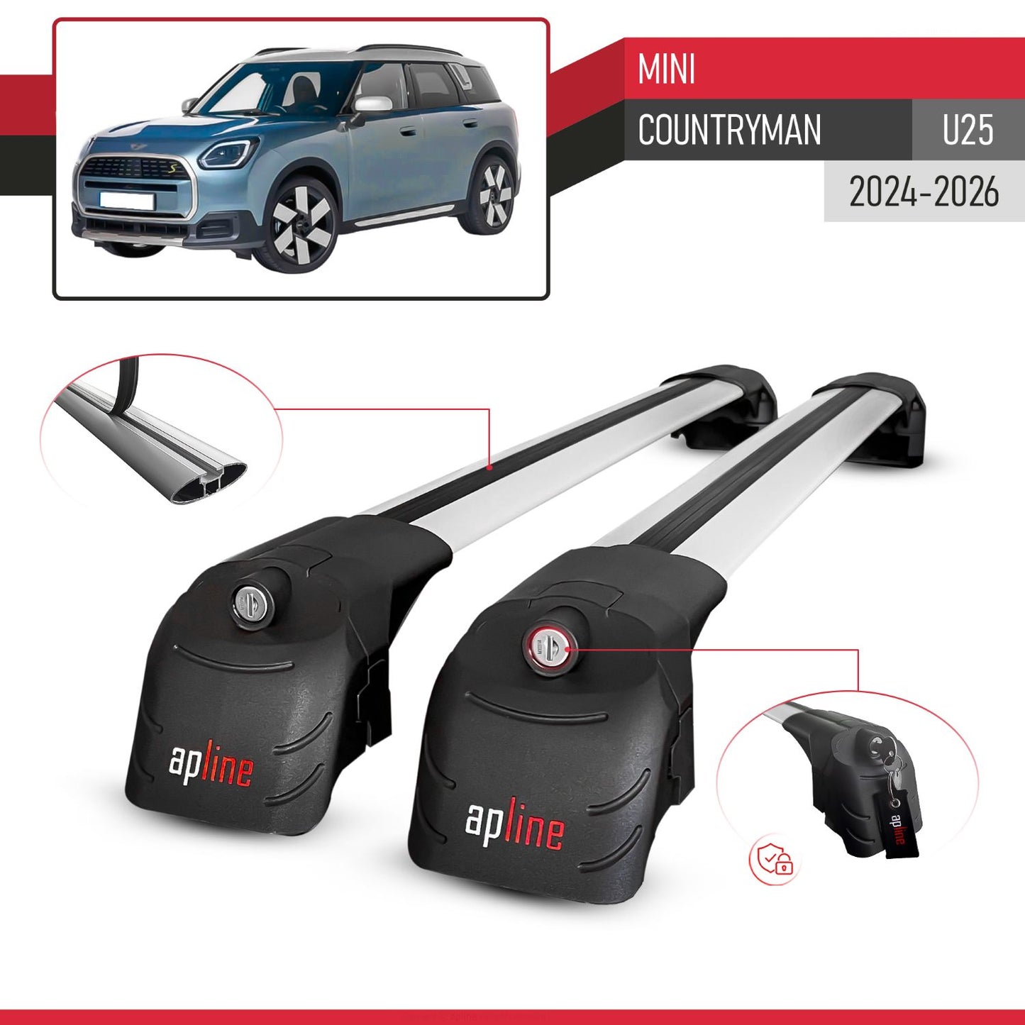 Kompatibel mit Mini Countryman 2024-2025 ACE-2 Relingträger Dachträger Auto Gepäckträger Grau Aluminium 2 Stangen