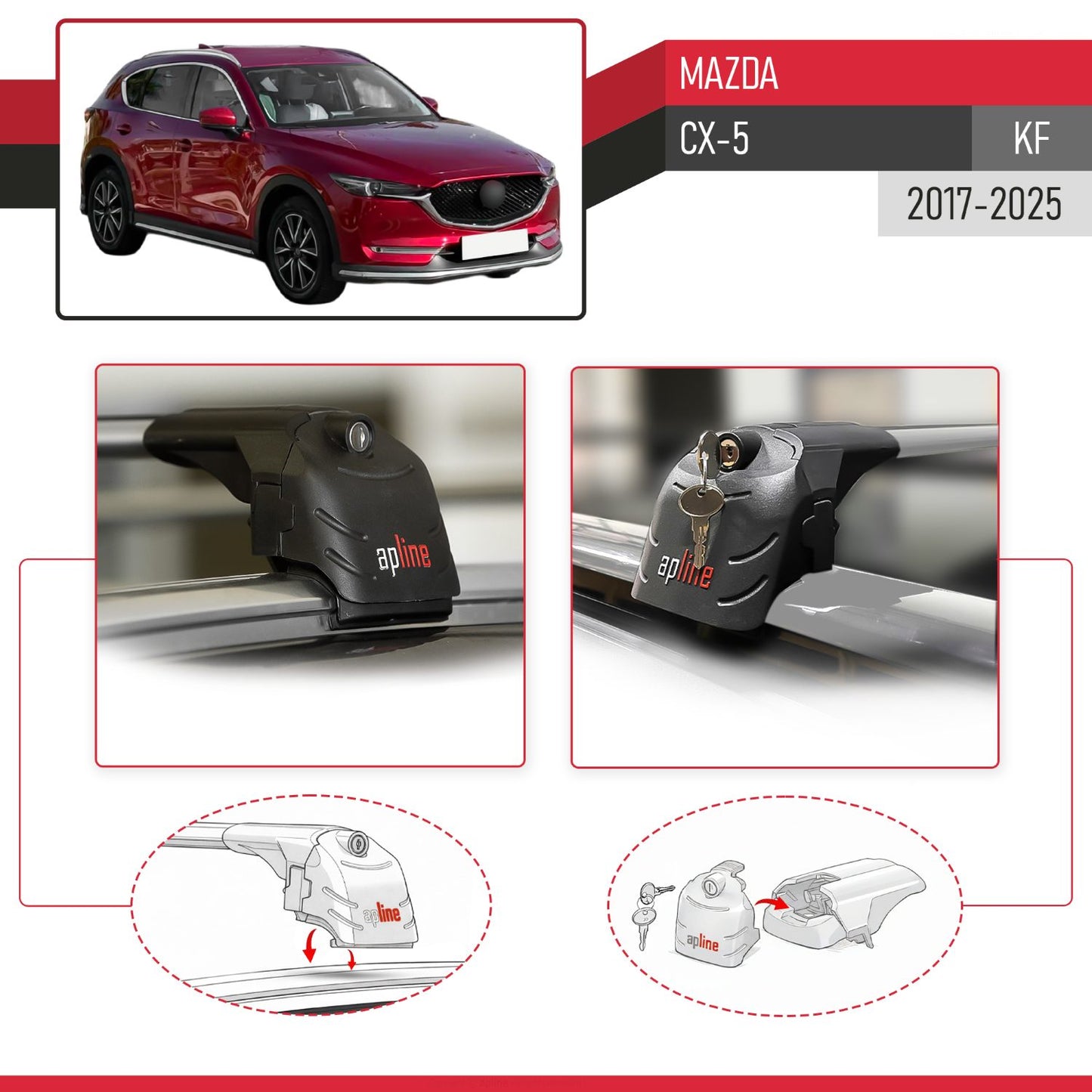 Compatible avec Mazda CX-5 (KF) 2017-2025 ACE-2 modèle Barres de Toit Railing Porte-Bagages de Voiture Gris Aluminium Barres