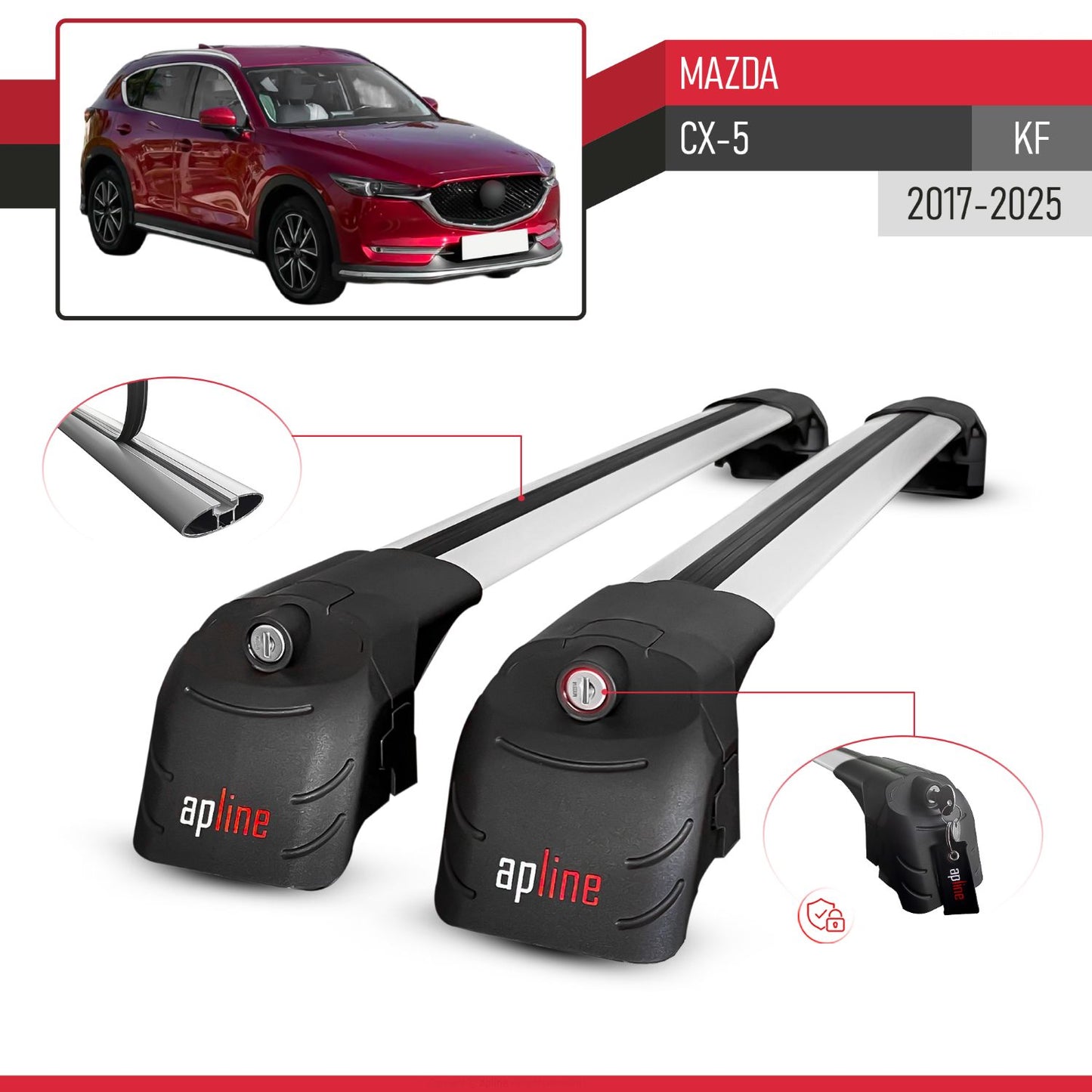 Compatible avec Mazda CX-5 (KF) 2017-2025 ACE-2 modèle Barres de Toit Railing Porte-Bagages de Voiture Gris Aluminium Barres