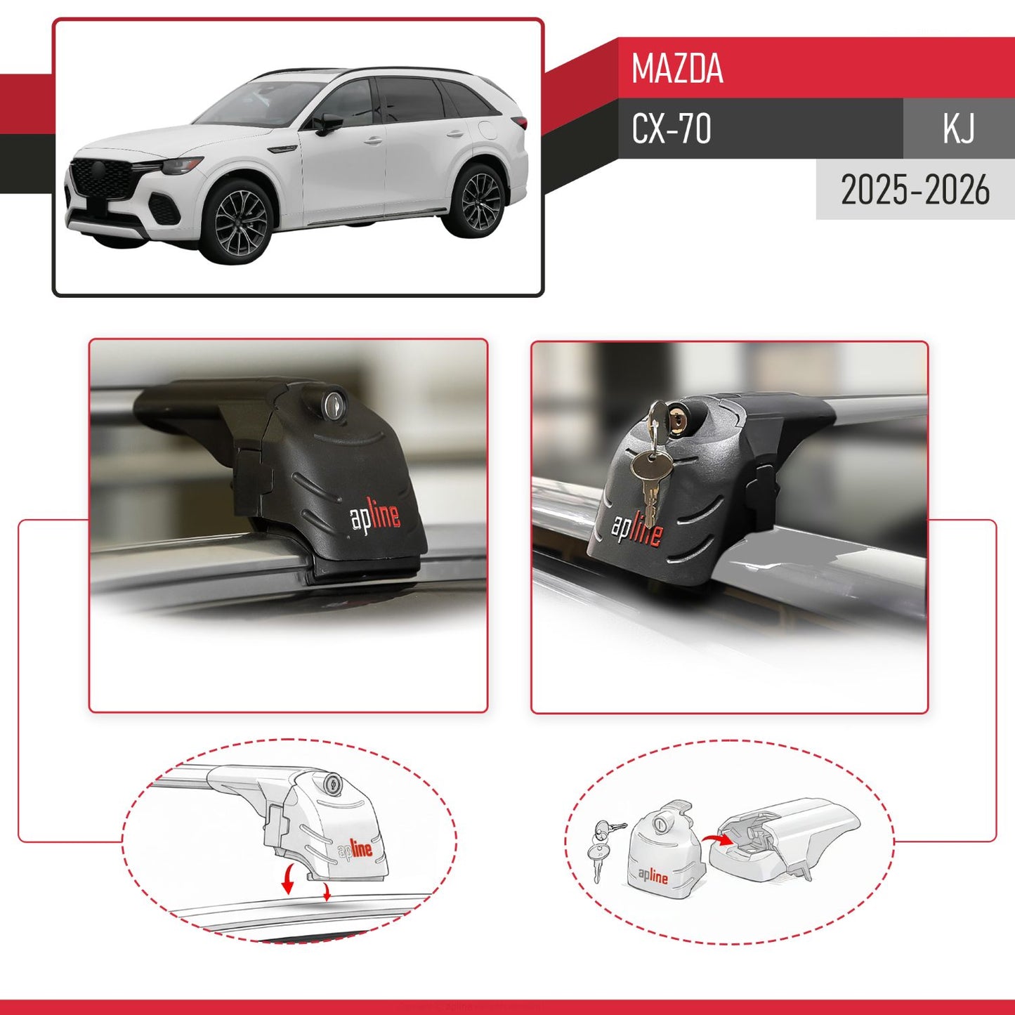 Compatibile con Mazda CX-70 2025 ACE-2 Barre Tetto Portapacchi Auto Barre Portatutto Grigo Alluminio 2 Barre
