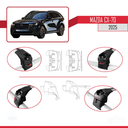 Compatible avec Mazda CX-70 2025 ACE-2 Barres de Toit Railing Porte-Bagages de Voiture Gris Aluminium 2 Barres