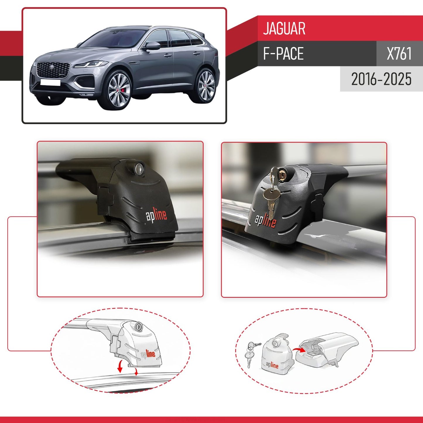 Compatibile con Jaguar F-Pace (X761) 2016-2025 ACE-2 Barre Tetto Portapacchi Auto Barre Portatutto Grigo Alluminio 2 Barre