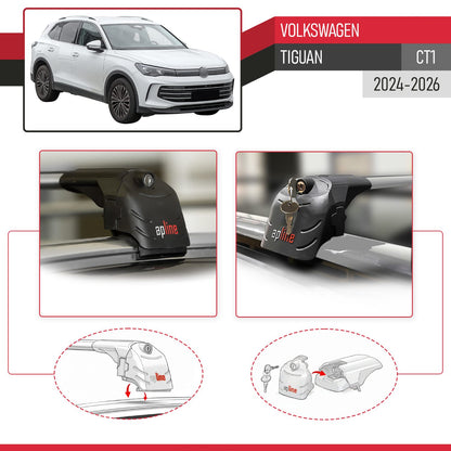 Compatible with Volkswagen Tiguan 2025 ACE-2 Car Roof Rack Cross Bar Grey Aluminium 2 Bars
