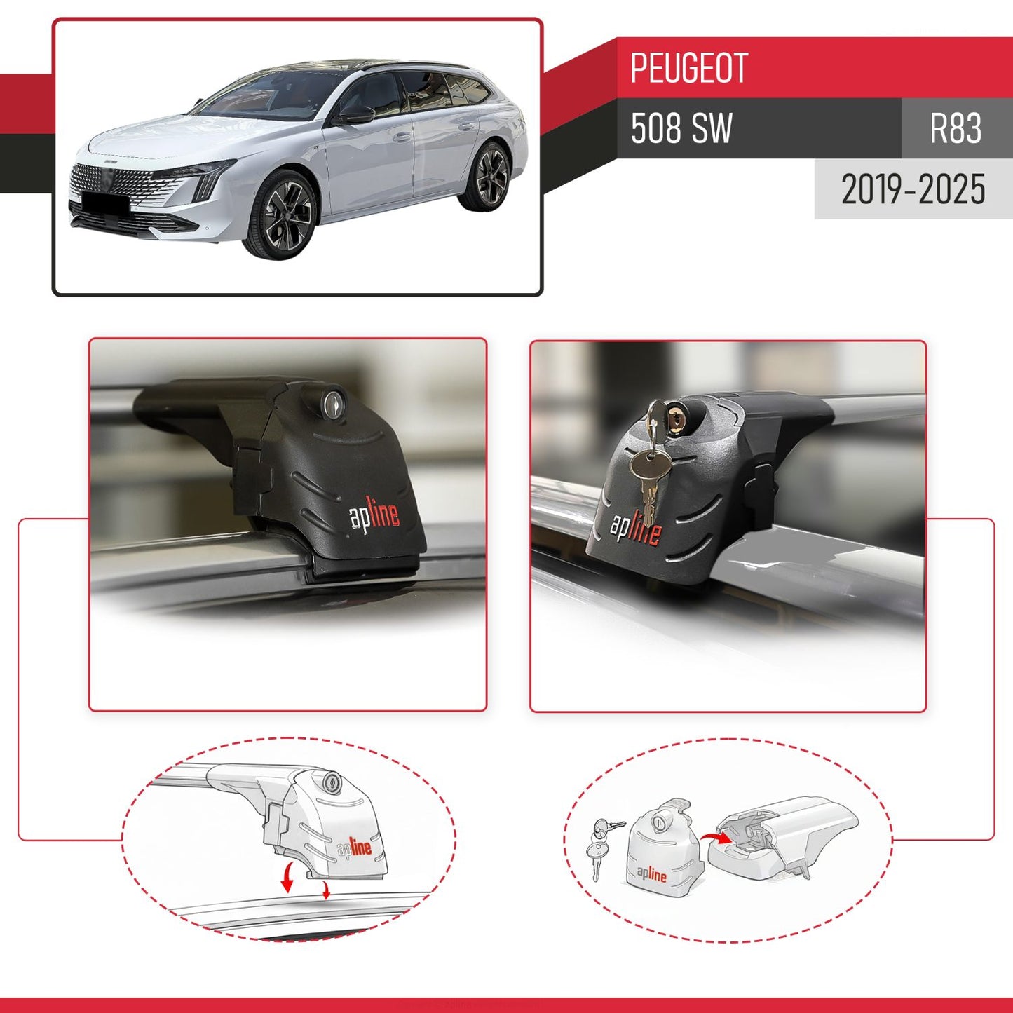 Compatibile con Peugeot 508 SW 2019-2025 ACE-2 Barre Tetto Portapacchi Auto Barre Portatutto Grigo Alluminio 2 Barre