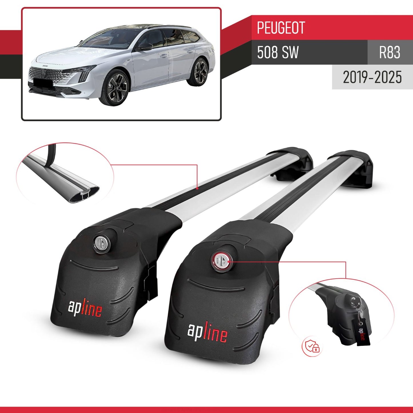 Compatibile con Peugeot 508 SW 2019-2025 ACE-2 Barre Tetto Portapacchi Auto Barre Portatutto Grigo Alluminio 2 Barre