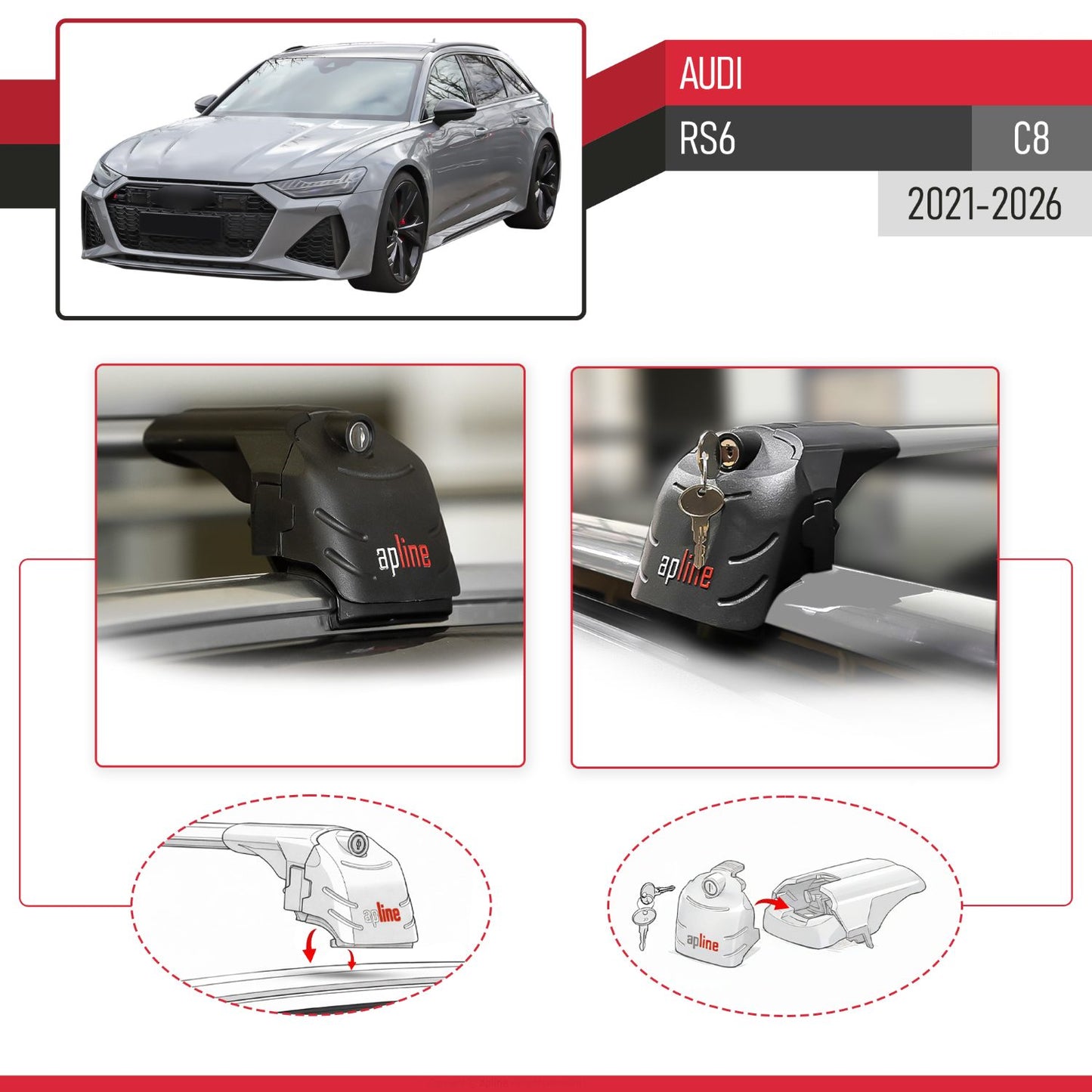 ACE-2 Dakdrager bagagedrager compatibel met Audi RS6 2025 Spoorstaven Grijs Aluminium 2 Staven